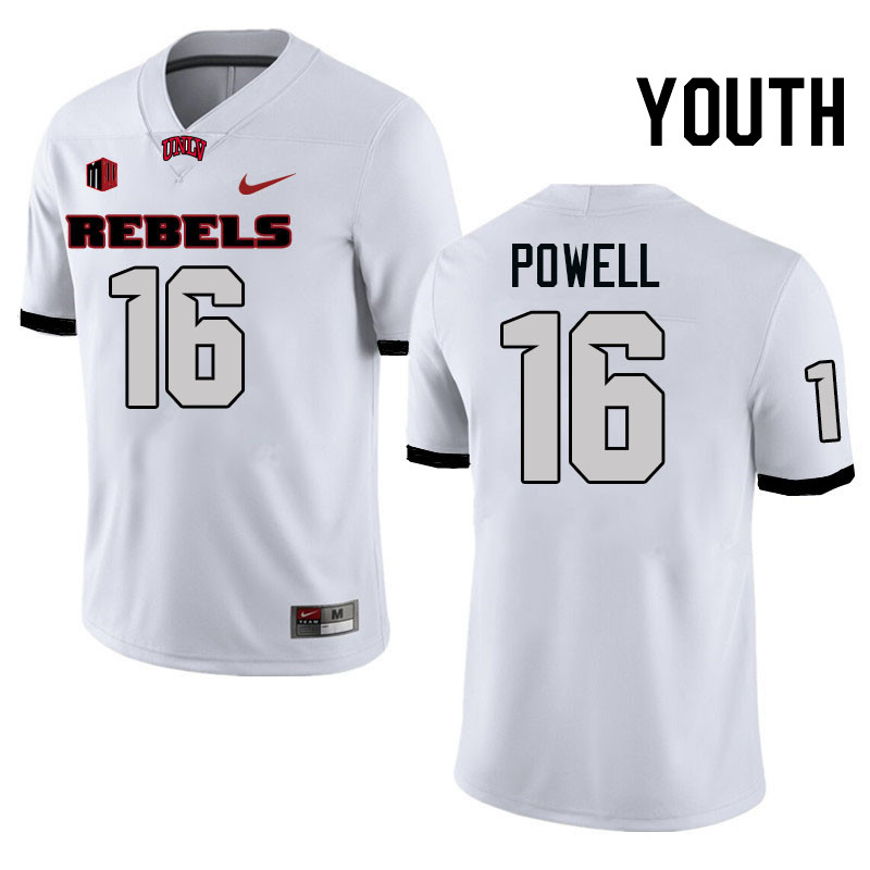 Youth #16 Mani Powell UNLV Rebels College Football Jerseys Stitched-White